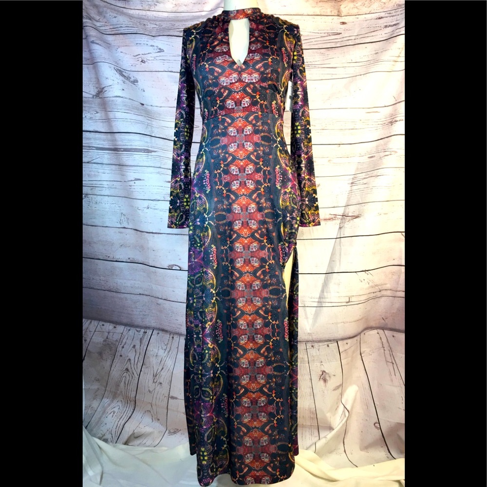 Free people NWT PRINT MAXI WITH thigh split open neck nwt